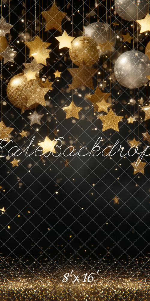 Kate Gold Stars and Ball Ornaments Backdrop Designed by Emetselch