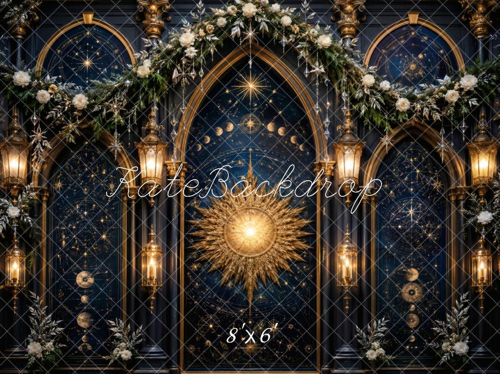 Kate Celestial Sunburst Arched Windows Lanterns Flowers Printed Backdrop Designed by Vertigo Productions