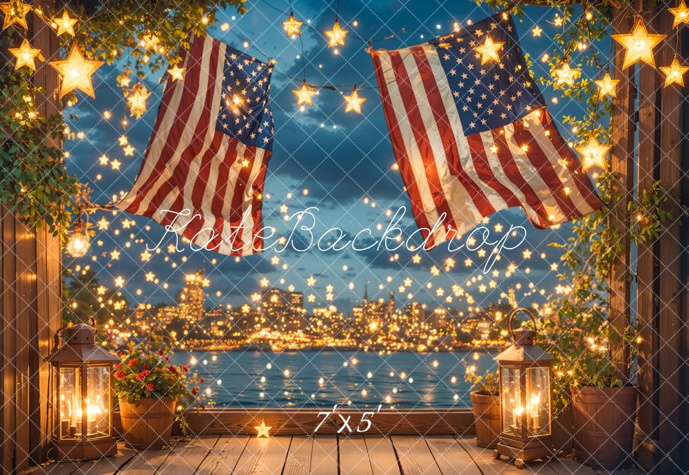 Kate Independence Day Flag Starry Night Printed Backdrop Designed by Emetselch