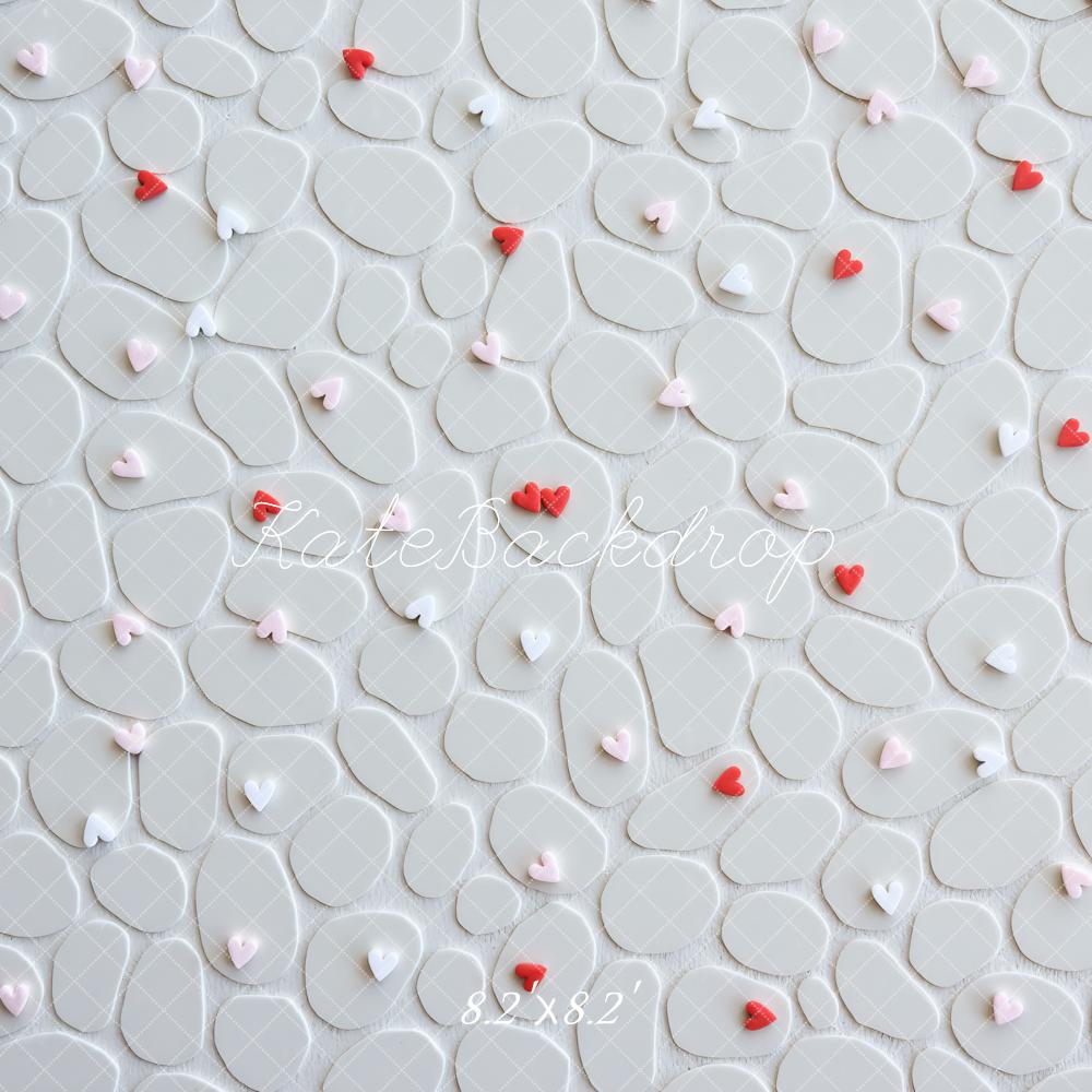Kate Valentine's Day White Pebble Red Pink Heart Floor Backdrop Designed by Mini MakeBelieve