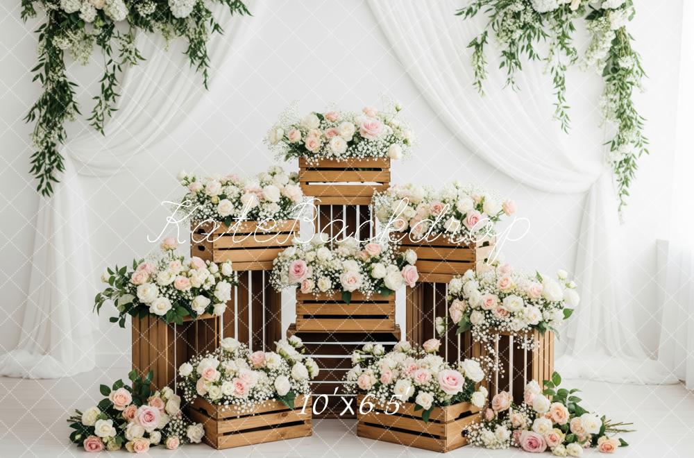 Kate Spring Flower Arch Wooden Crates Pink White Roses Backdrop Designed by Patty Roberts