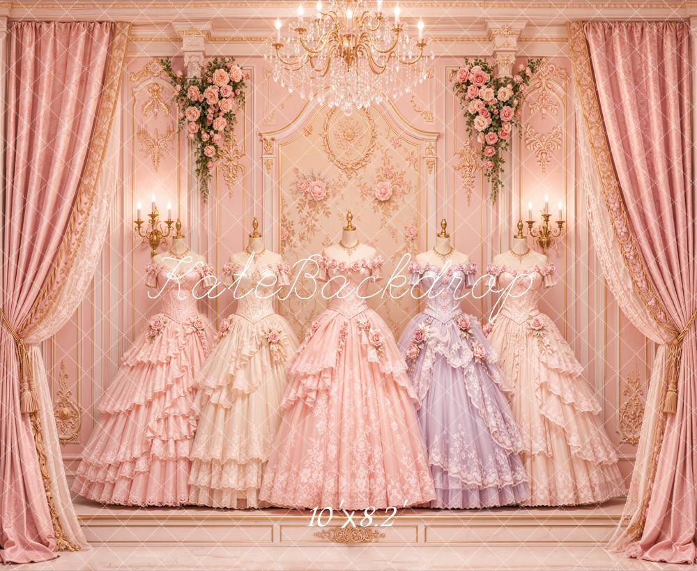 Kate Rococo Victorian Gowns Floral Curtains Chandelier Printed Backdrop Designed by Emetselch