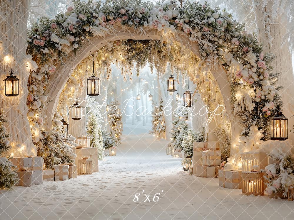 Kate Christmas Winter Flower Archway Lanterns Snowy Gifts Backdrop Designed by Emetselch