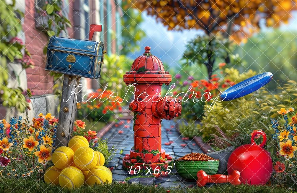 Kleurige Tuin Brandkraan Foto Achtergrond Ontworpen door Laura Bybee