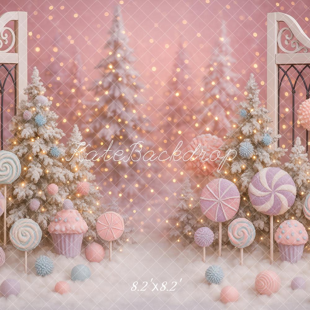 Kate Christmas Lollipops Candy Gate Pastel Trees Backdrop Designed by Ashley Paul