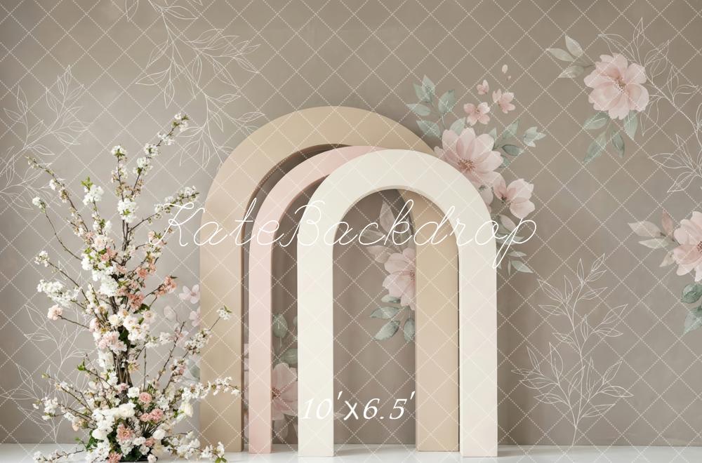Kate Mother's Day Neutral Flower Arch With Blossoms Printed Backdrop Designed by Patty Roberts