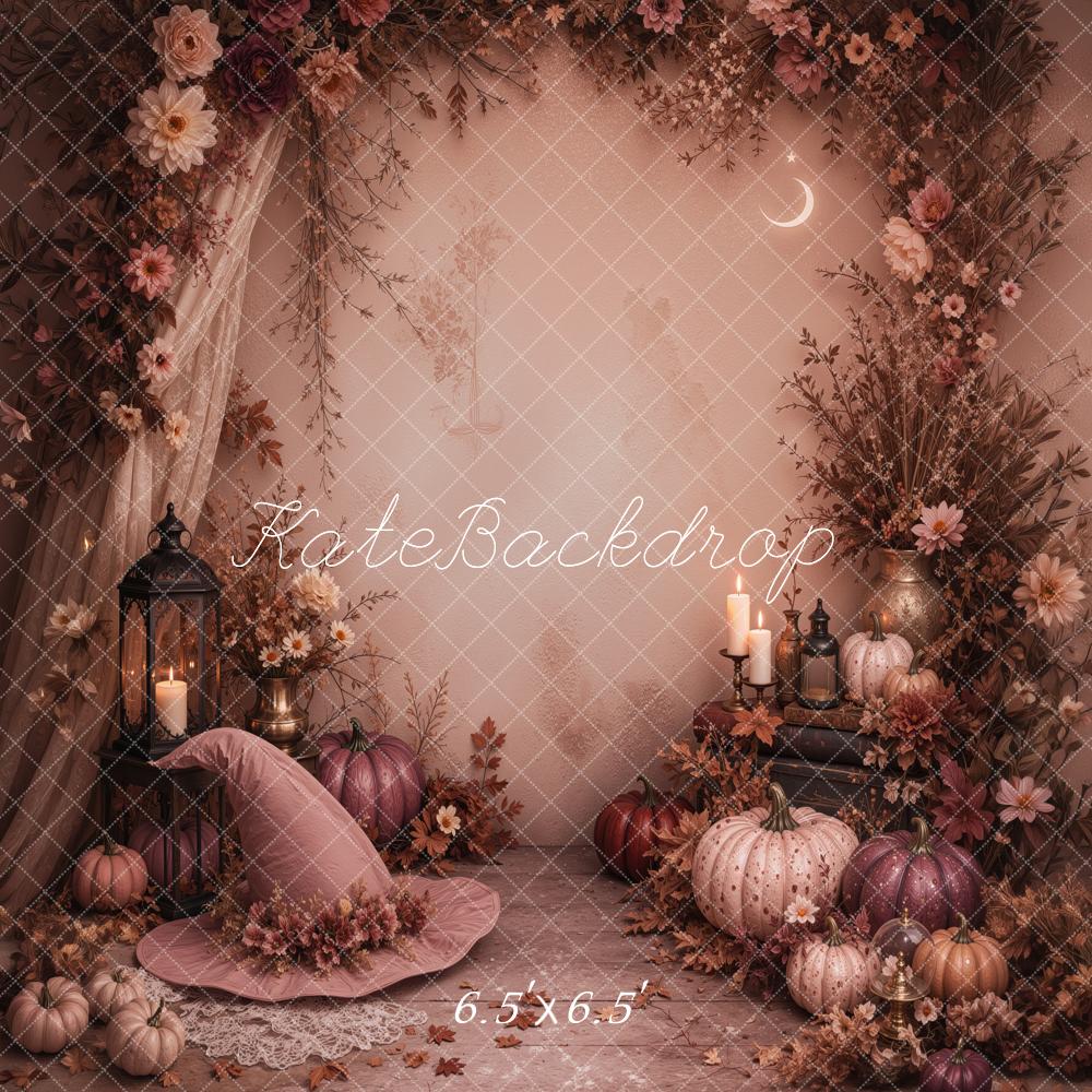 Kate Halloween Pumpkin Floral Arch Witch Hat Printed Backdrop Designed by Jordan Moon
