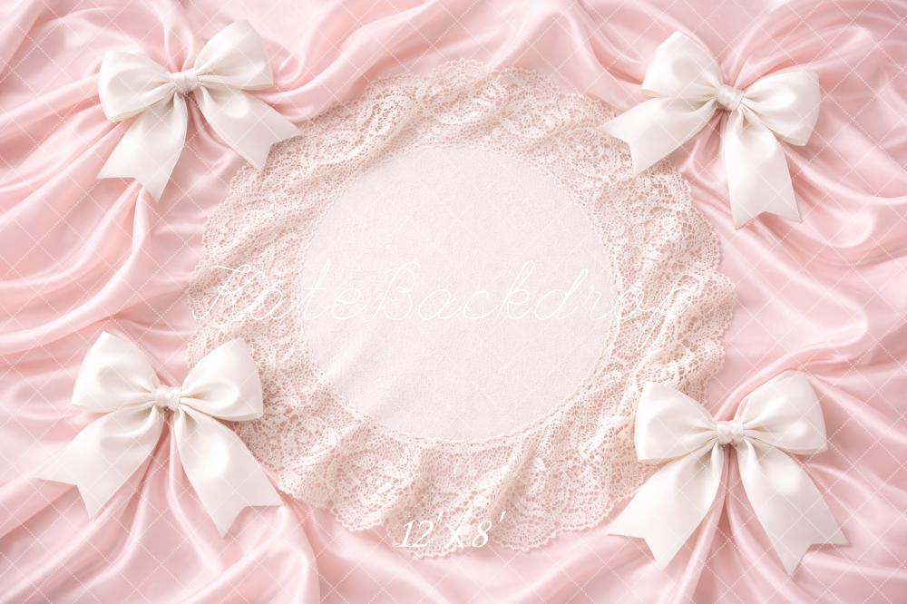 Kate Newborn Pink Satin Bows Lace Doily Backdrop Designed by Megan Leigh Photography