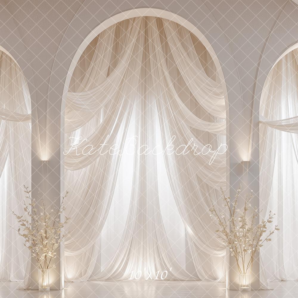 Kate Wedding White Arch Sheer Curtains Floral Printed Backdrop Designed by Mini MakeBelieve