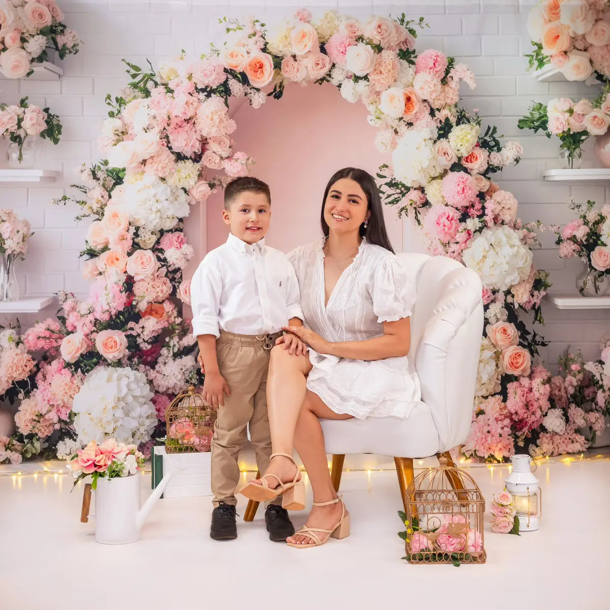 Aperturee Spring Colorful Floral Baby In Bloom Half Moon Arch Backdrop