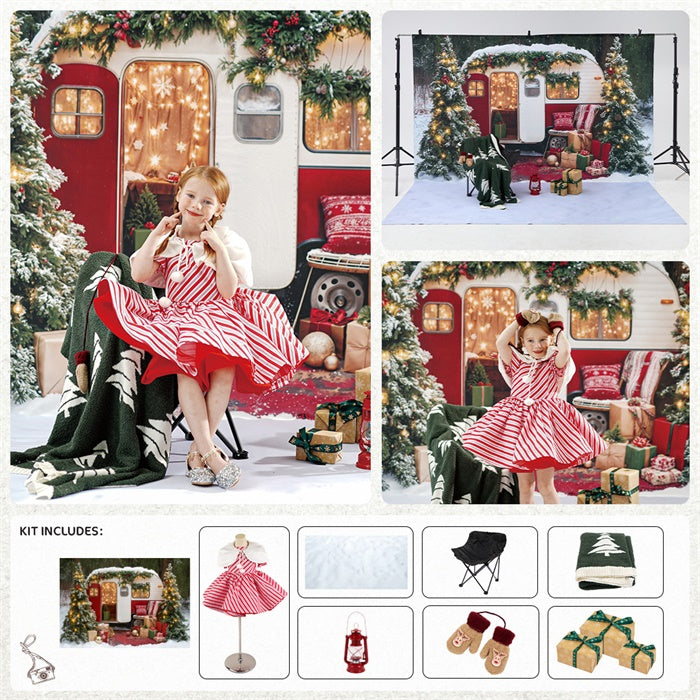 RTS Kate Winter Christmas Tree Camper RV Gifts Photo Kit Photography Backdrops&Props Themed Bundle