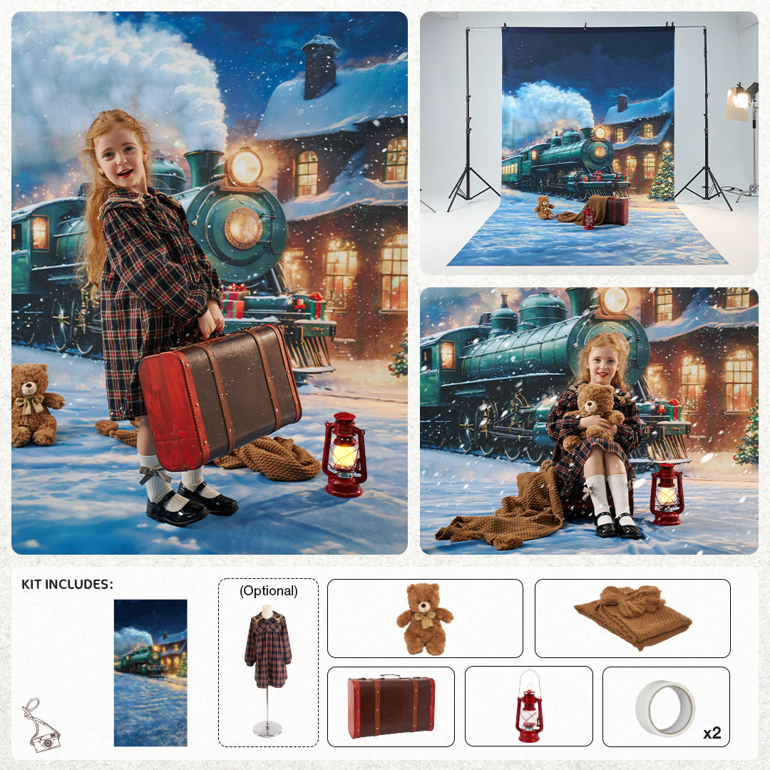 Kate Christmas Eve Train Station Photo Kit Photography Backdrops&Props Themed Bundle