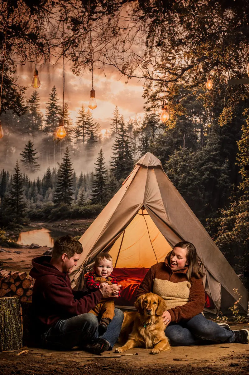 Kate Camping Forest Tent Lights Backdrop Designed by Emetselch