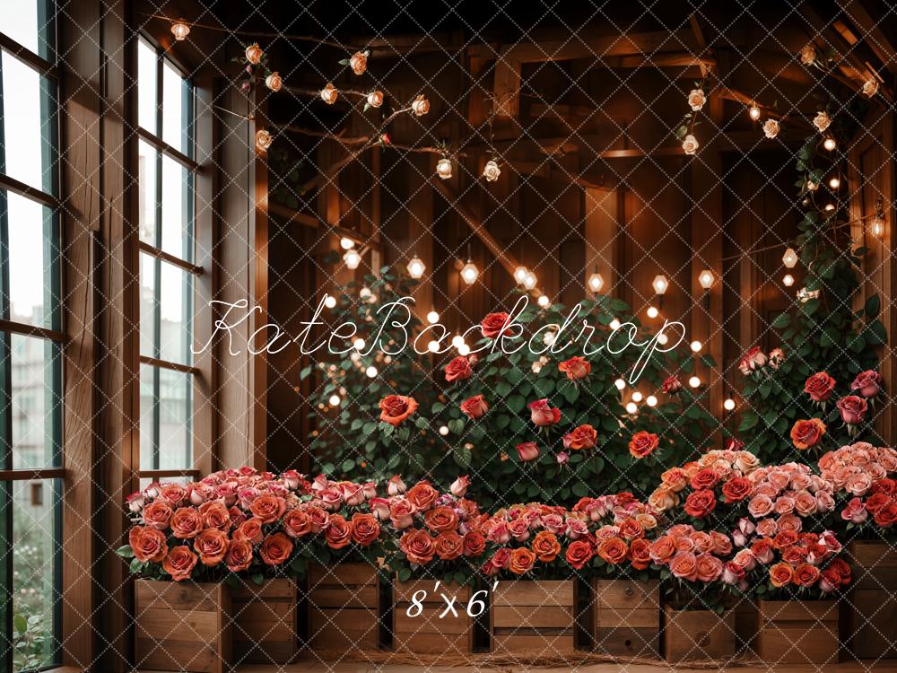 Romantische Bloemen Raamverlichting Foto Achtergrond Designed by Emetselch