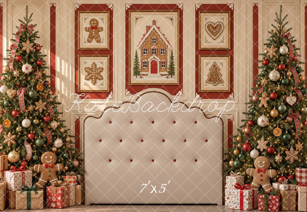 Kate Christmas Tree Headboard Gingerbread Gift Printed Backdrop Designed by Shutter Swan Studios