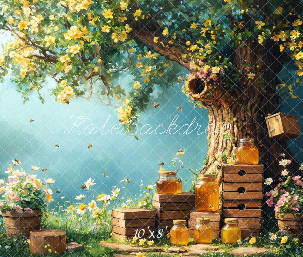 Kate Spring Floral Tree with Honey Jars Printed Backdrop for Kid Portraits Designed by Emetselch