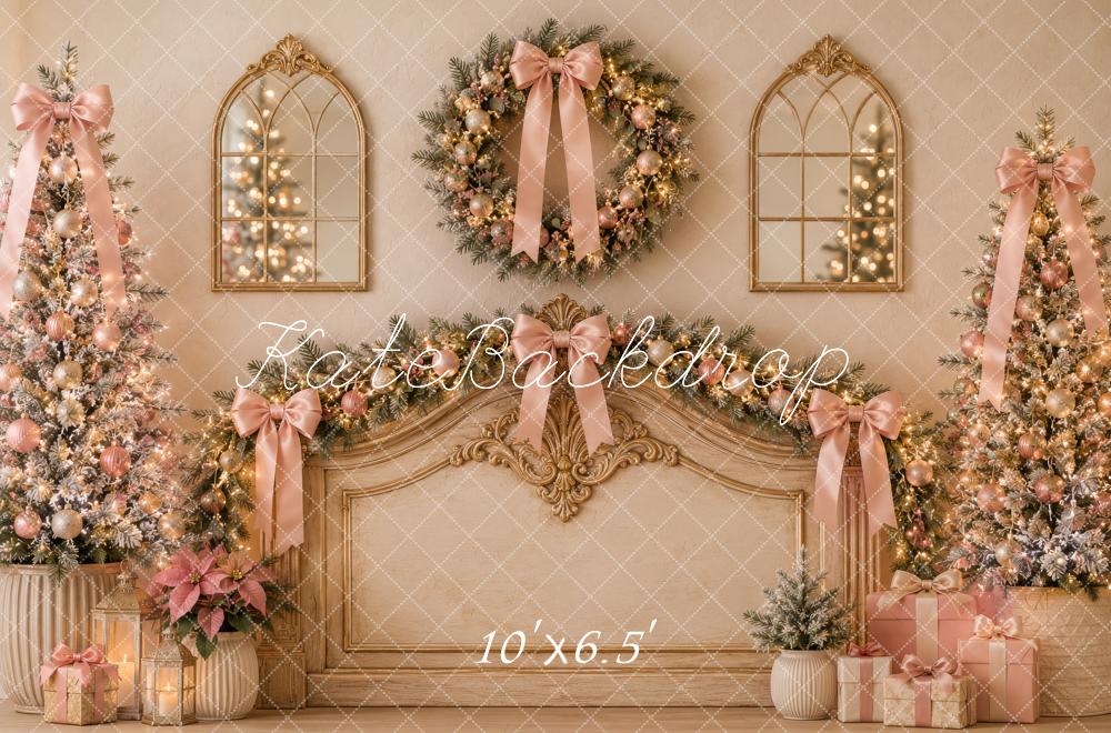Kate Christmas Headboard Wreath Trees Ribbon Bows Printed Backdrop Designed by Megan Leigh Photography