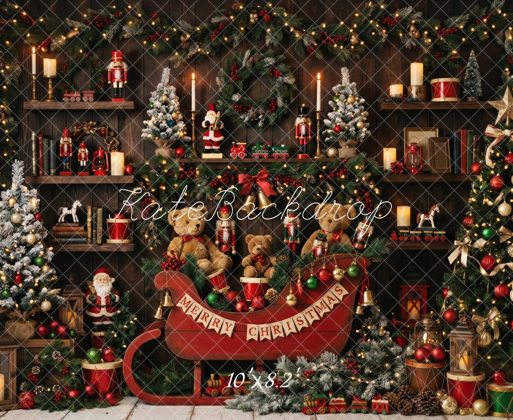 Kate Christmas Vintage Sleigh Nutcracker Toys Christmas Tree Garland Printed Backdrop Designed by Patty Roberts