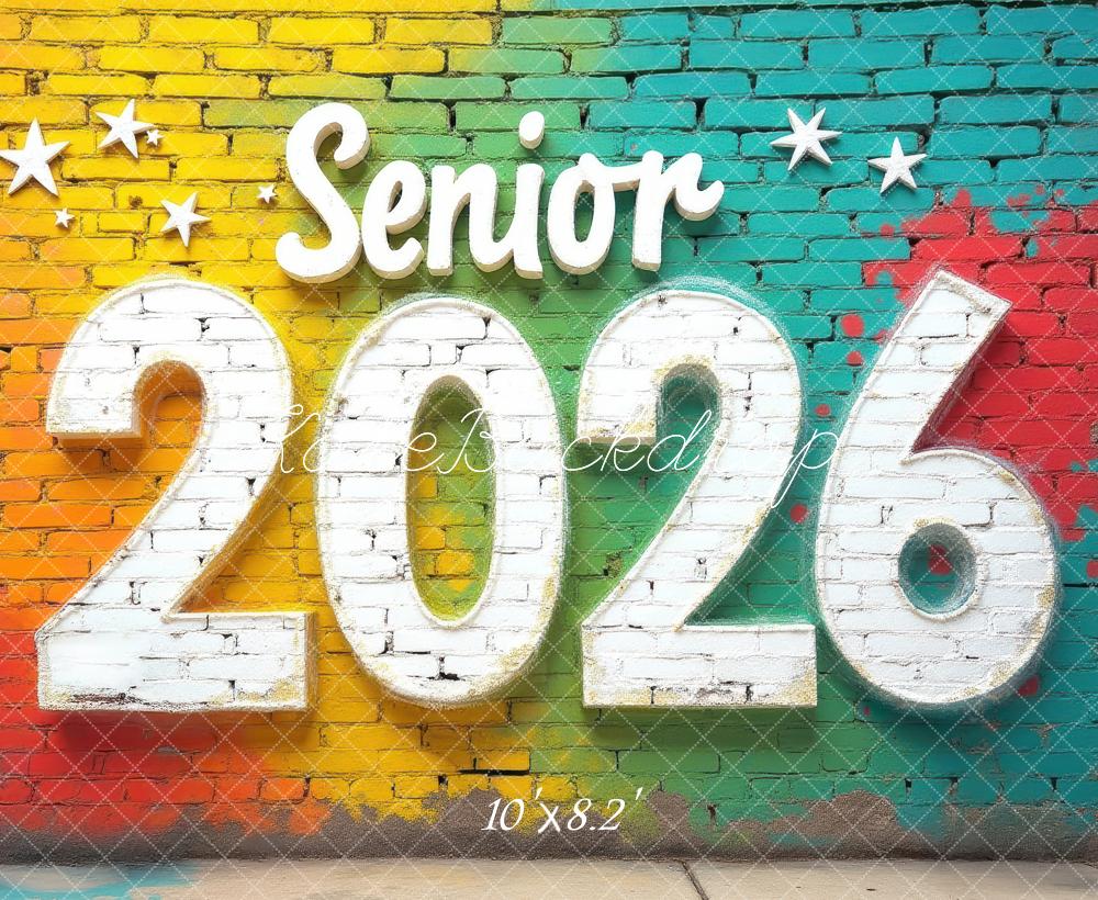 Kate Senior 2026 Colorful Brick Wall Graffiti Printed Backdrop Designed by Laura Bybee