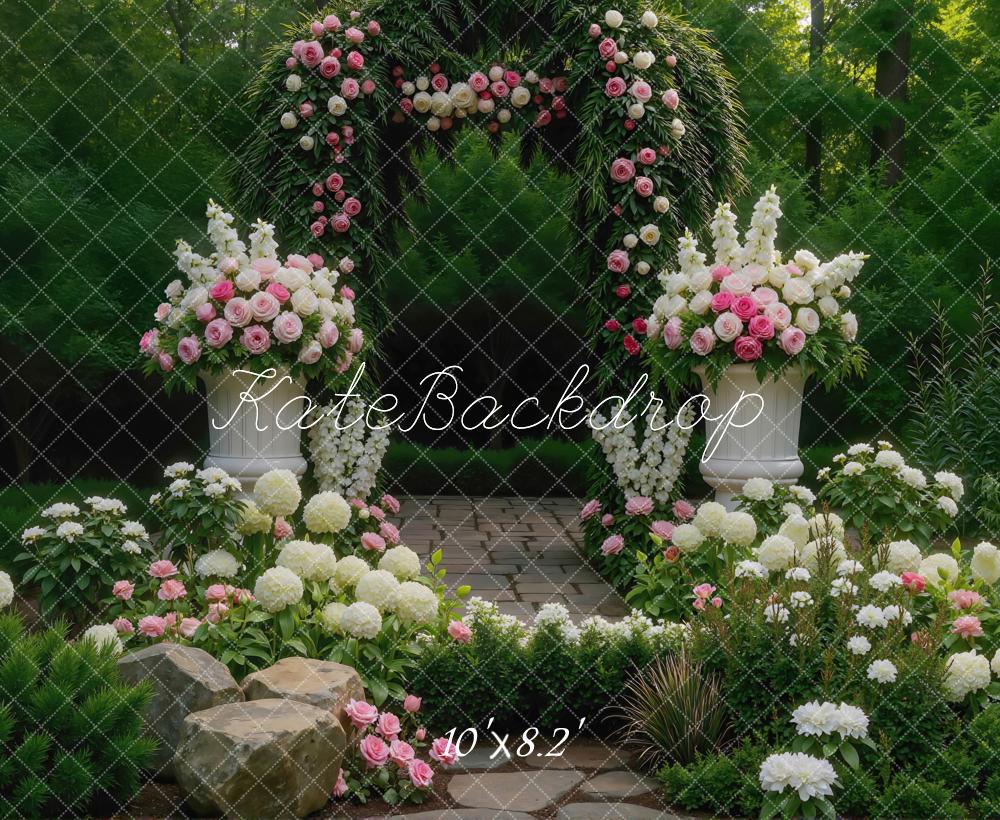 Kate Romantic Flower Arch Garden Pink White Backdrop Designed by Mini MakeBelieve