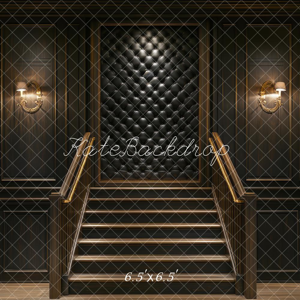 Kate Boudoir Cascading Stairs Black Tufted Wall Backdrop Designed by Mini MakeBelieve