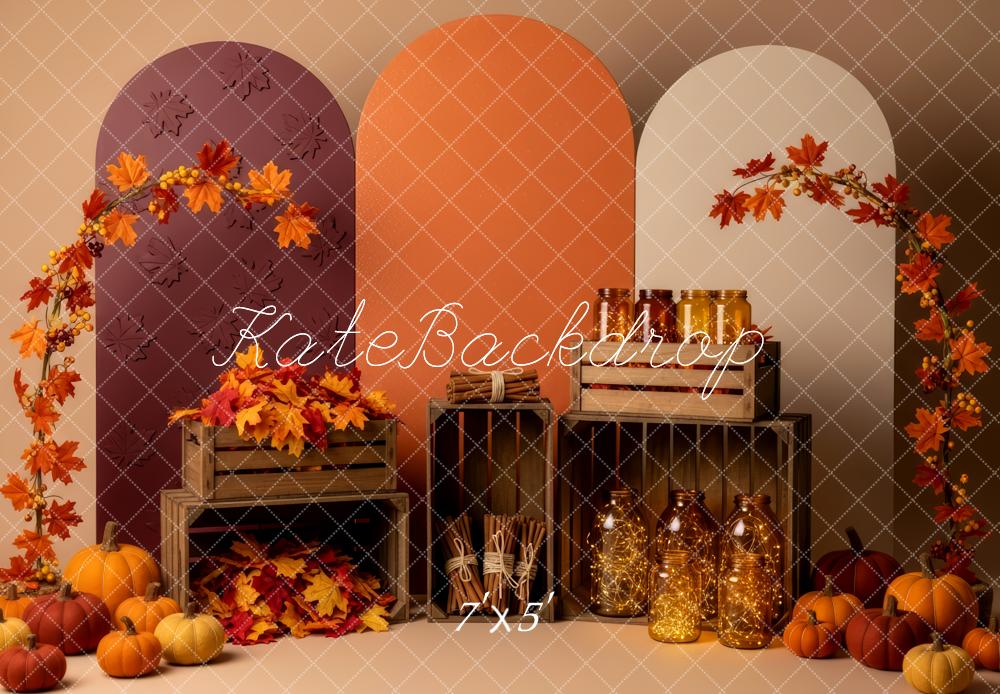 Kate Fall Pumpkins Crates Maple Leaves Arch Backdrop Designed by Patty Roberts