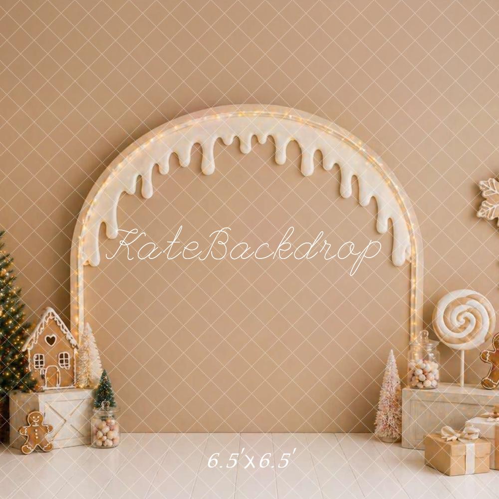 Kate Christmas Headboard Gingerbread Arch Candy Tree Beige Printed Backdrop Designed by Caitlin Lynch