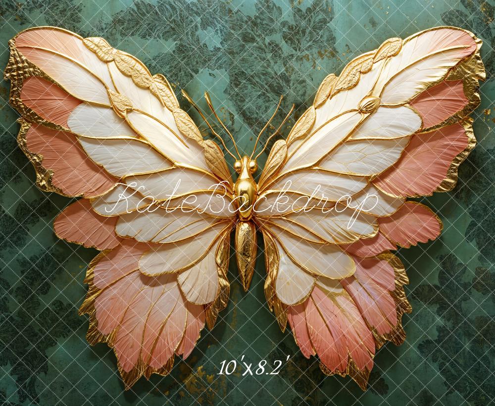 Fondo de Alas de Mariposa Doradas y Rosadas diseñado por Emetselch