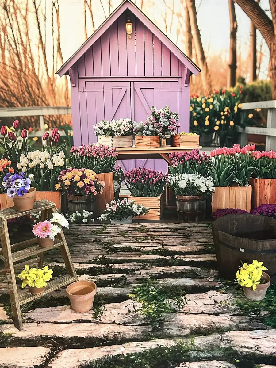 Invernadero de Primavera con Fondo de Tulipanes Diseñado por Patty Robert