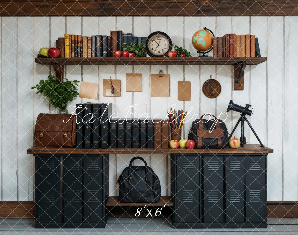 Kate Back to School Black Cabinets Bookshelf Printed Backdrop Designed by Emetselch