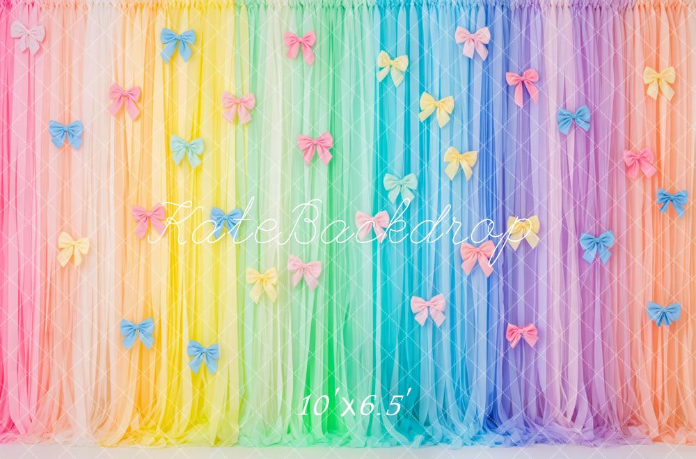 Kate Rainbow Pastel Tulle Bow Curtain Backdrop Designed by Patty Roberts