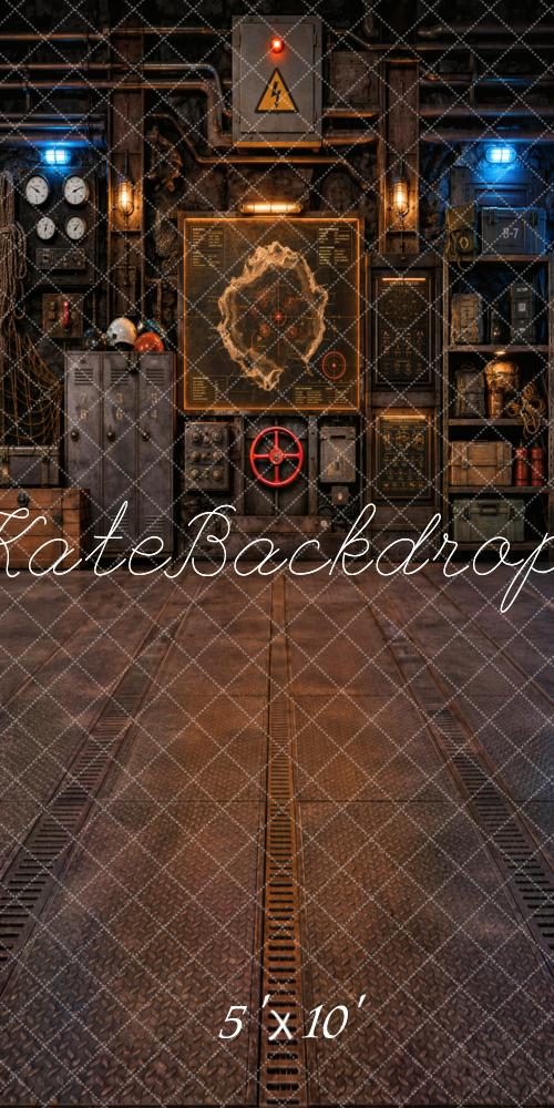 Kate Sweep Steampunk Industrial Control Room Metal Floor Printed Backdrop Designed by Vertigo Productions