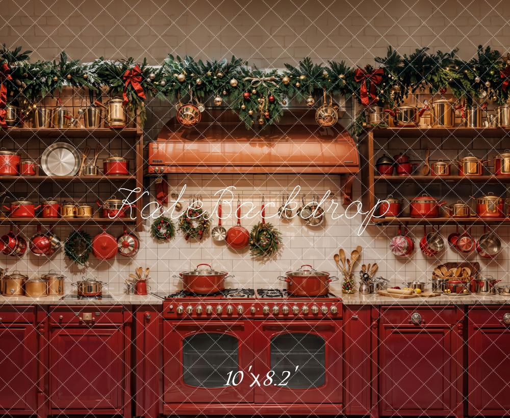 Kate Christmas Red Kitchen Stove Cabinet Shelf Backdrop Designed by Emetselch