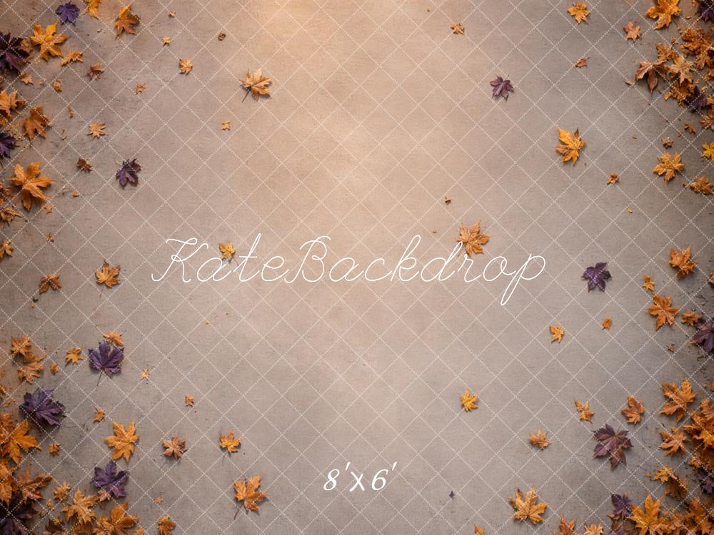 Kate Fall Maple Leaves Taupe Texture Floor Printed Backdrop Designed by Kate Image