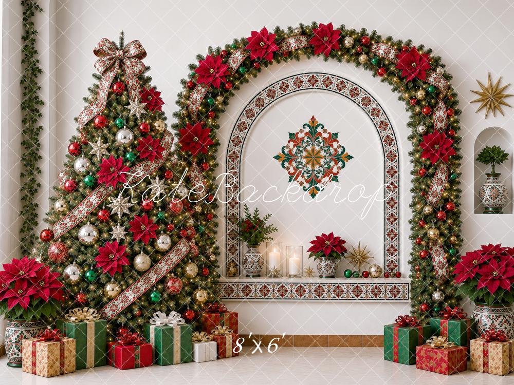 Kate Mexican Christmas Tree Garland Arch Mantel Gift Printed Backdrop Designed by Shutter Swan Studios