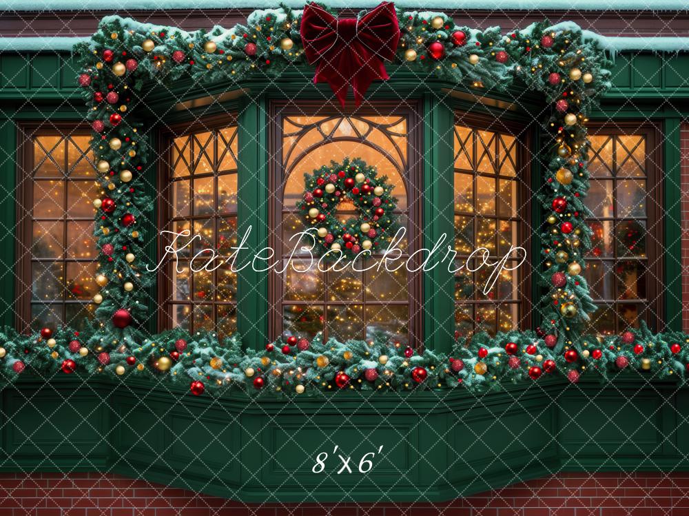 Kate Christmas Window Garland Bow Night Backdrop Designed by Mini MakeBelieve