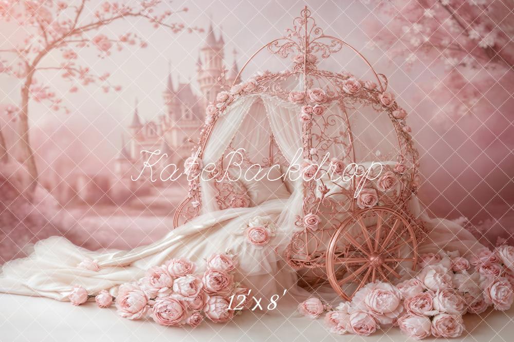 TEST Kate Fairy Fantasy Pink Carriage Castle Flowers Backdrop Designed by Emetselch