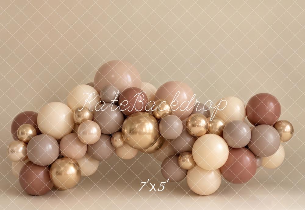 Kate Cake Smash Neutral Gold Balloon Arch Printed Backdrop Designed by Emetselch