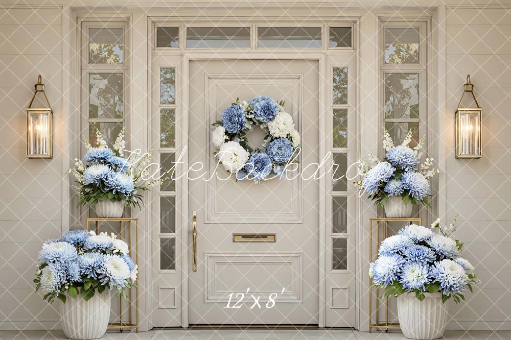 Kate Spring Blue and White Flower Arch Front Door Backdrop Designed by Mini MakeBelieve