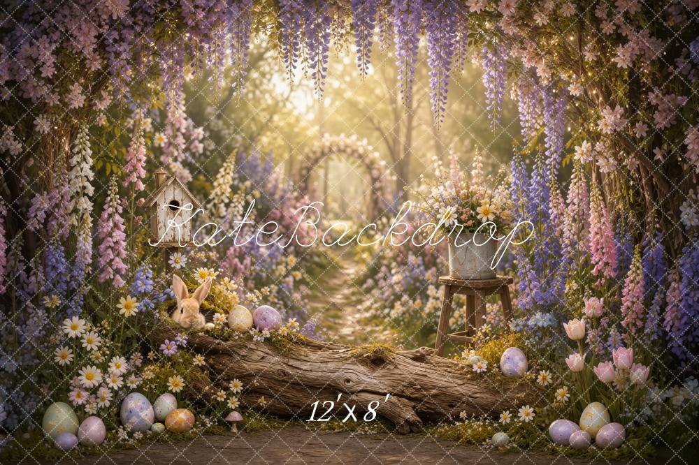 Kate Easter Floral Arch Forest Log Bunny Eggs Printed Backdrop Designed by Ashley Ward