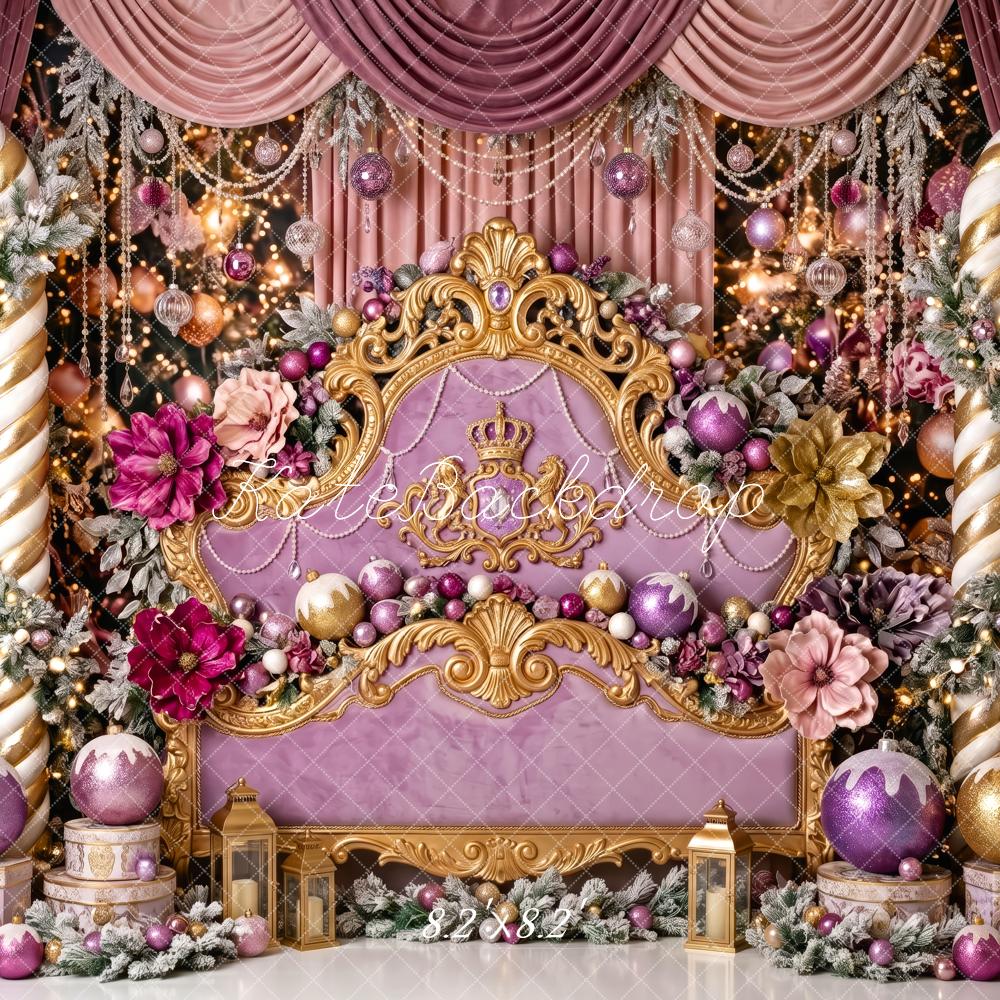 Kate Christmas Headboard Purple Royal Throne Candy Cane Printed Backdrop Designed by Patty Roberts