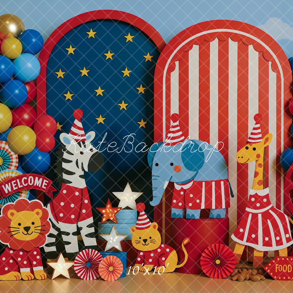 Kate Cake Smash Circus Animals Balloon Printed Backdrop Designed by Mini MakeBelieve