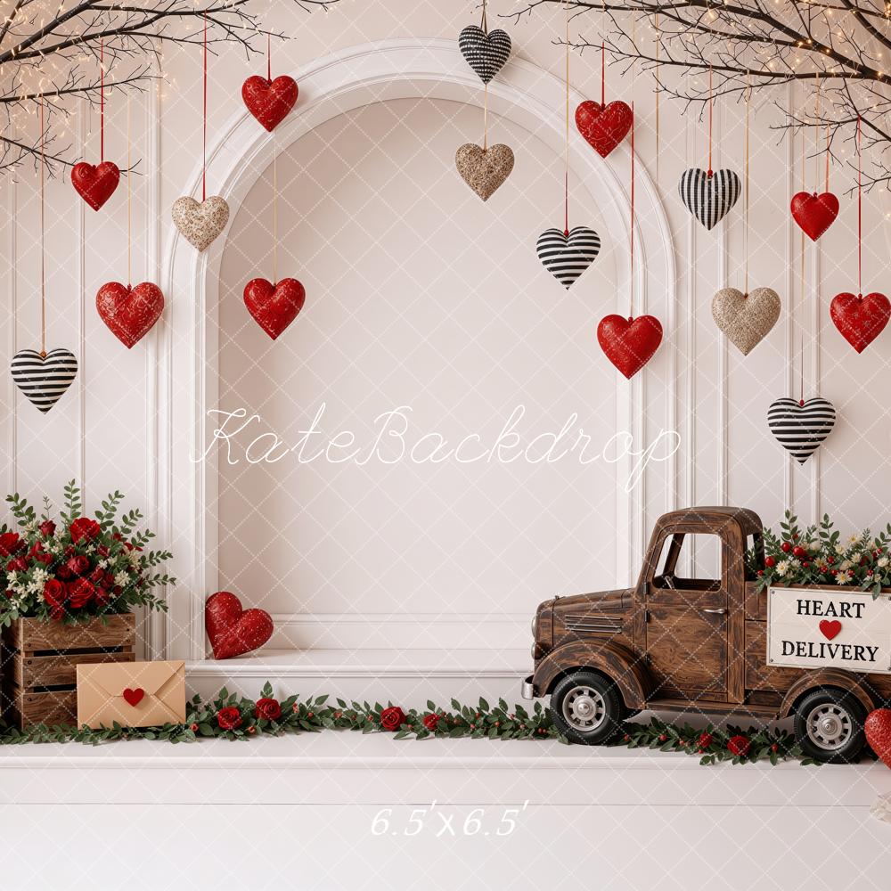 Kate Valentine's Day Vintage Truck Heart Delivery Mailbox Printed Backdrop Designed by Ashley Ward