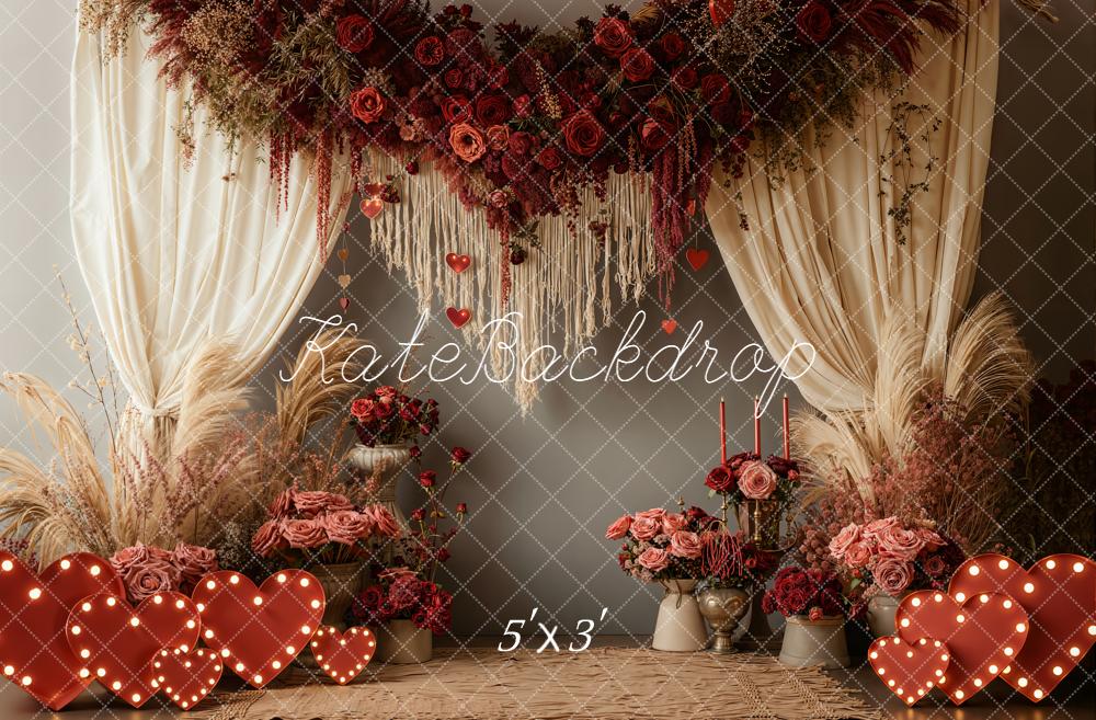 Kate Valentines Floral Arch Roses Hearts Curtains Pampas Backdrop Designed by Emetselch