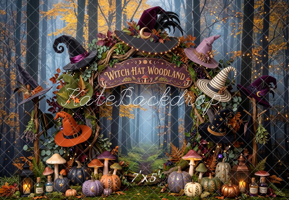 Kate Halloween Fantasy Witch Hat Woodland Arch Pumpkin Forest Printed Backdrop Designed by Patty Roberts