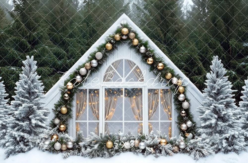 Kate Christmas Snowy Greenhouse Garland Backdrop Designed by Mini MakeBelieve
