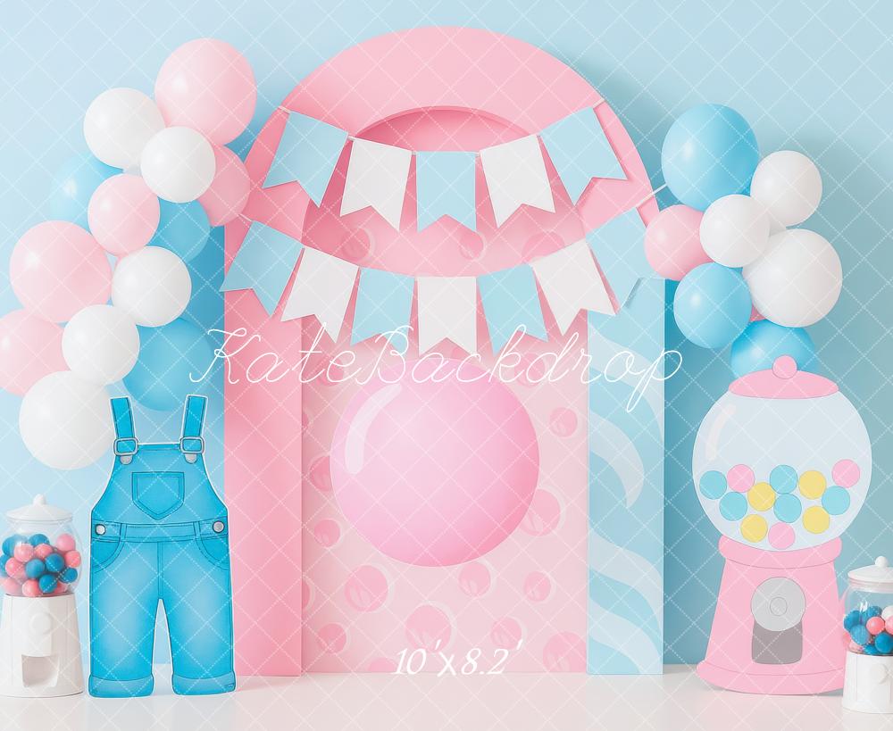 Kate Cake Smash Bubblegum Candy Shop Balloon Party Backdrop Designed by Mini MakeBelieve