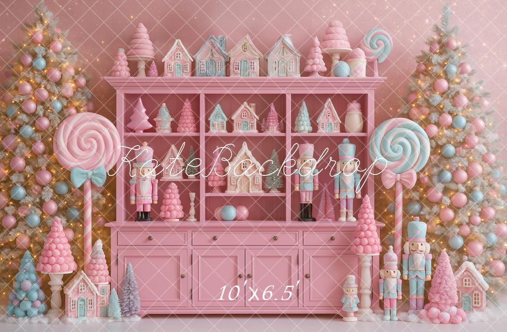 Kate Christmas Tree Cabinet Pink Nutcracker Lollipop Hutch Backdrop Designed by Ashley Paul