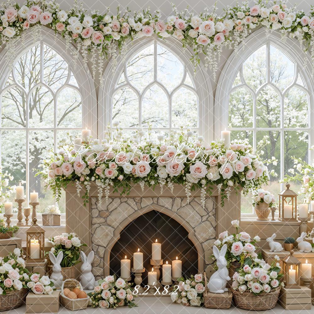 Kate Easter Bunny Flower Arch Fireplace Backdrop Designed by Mini MakeBelieve