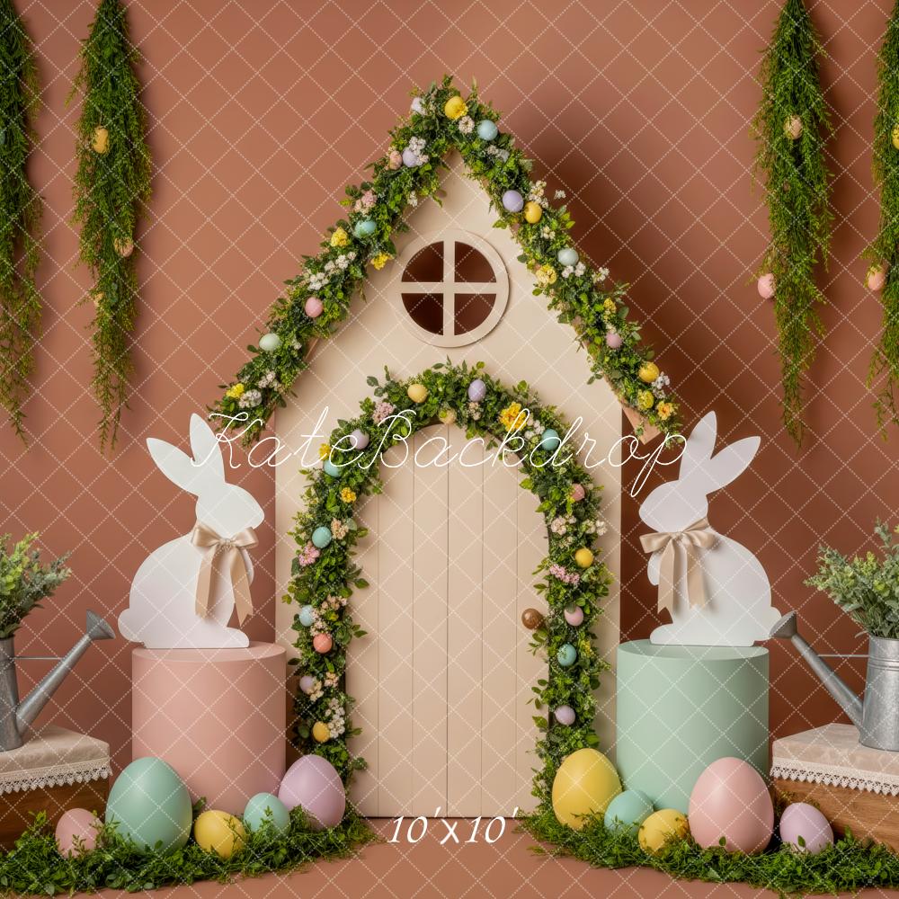 Kate Easter Bunny Floral House Eggs Greenery Printed Backdrop Designed by Patty Roberts